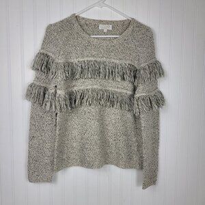 Mud Pie Beckham Fringe Sweater Gray SZ S